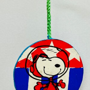 Snoopy astronaut/Snoopy dancing two sided vintage 1980s mirror hanger ornament,car or wall decor,fun retro hanger image 4