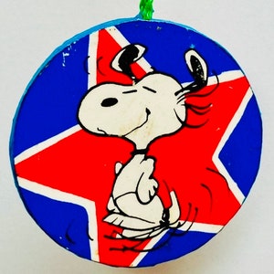 Snoopy astronaut/Snoopy dancing two sided vintage 1980s mirror hanger ornament,car or wall decor,fun retro hanger image 1