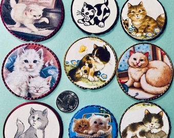 Kittens and Cats magnets, Choose from 9 different handmade vintage kittens  & cat magnets, small gift