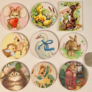 Cute animals vintage handmade magnets- your choice, ducklings ,mice,rabbits,goose,hen,bunny -1980’s vintage unique magnets