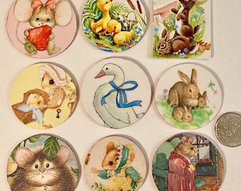 Cute animals vintage handmade magnets- your choice, ducklings ,mice,rabbits,goose,hen,bunny -1980’s vintage unique magnets