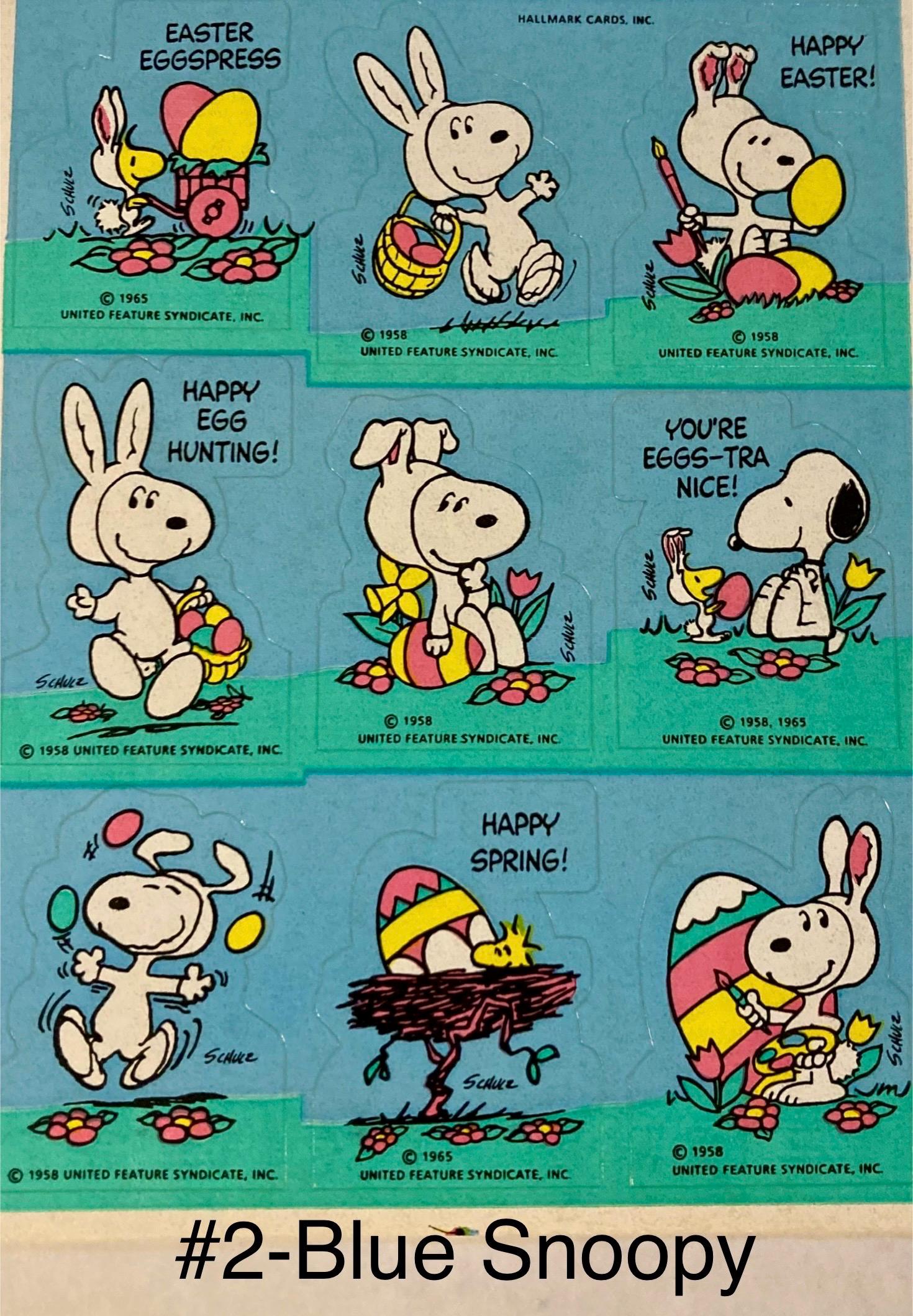 Vintage Snoopy Peanuts Easter Stickers & Twisted Whiskers Big Eyed