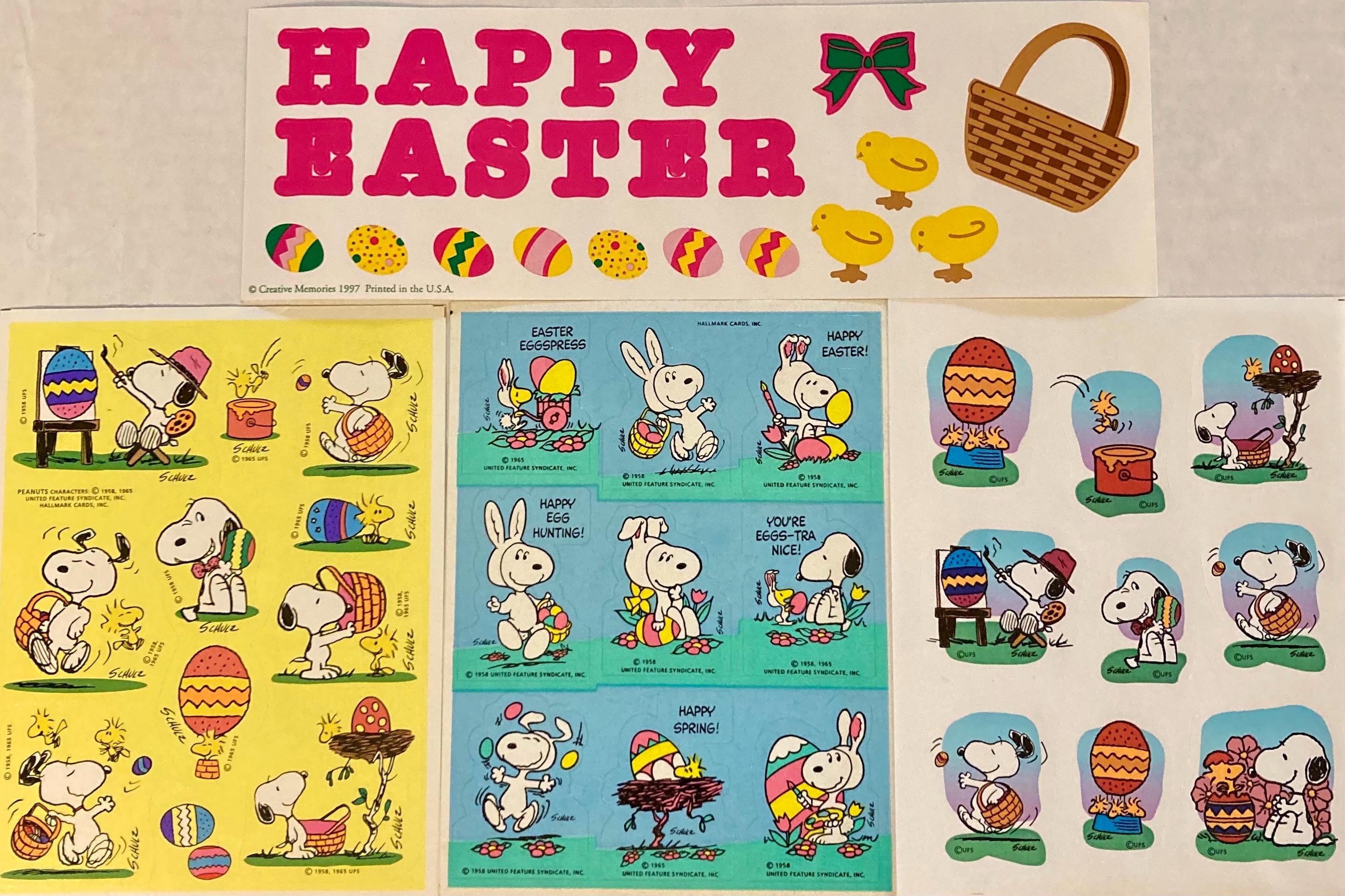 Vintage Snoopy Peanuts Easter Stickers & Twisted Whiskers Big Eyed