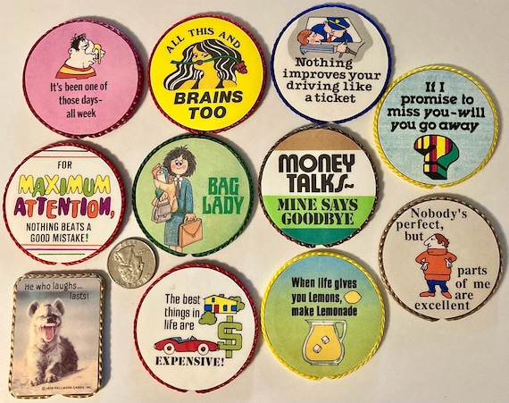Funny sayings vintage handmade magnets-Bag Lady, Driving Ticket, All This Brains Too, -Your choice 1980's or ‘90’s, small gifts