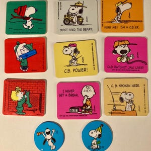 Snoopy, Woodstock, Lucy & Linus,,Charlie Brown, Peanuts characters Vintage magnets Christmas, CB Radio, more