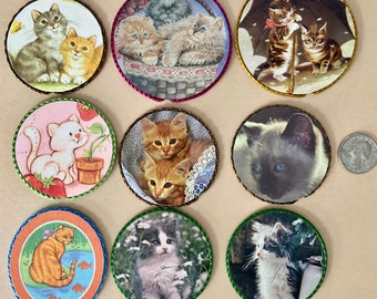 Kittens and Cats magnets, Choose from 9 different handmade vintage kittens  & cat magnets, Siamese, Strawberry Shortcake, small gift