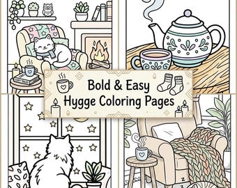 Libro para colorear Hygge sencillo y atractivo / Páginas imprimibles para un estilo de vida acogedor / Descarga digital para una relajación simple / PDF de arte para la atención plena