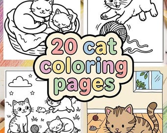 Libro para colorear de gatitos imprimible / Láminas para colorear de gatos adorables para niños de 4 a 8 años / Divertida actividad felina para amantes de los gatos / PDF digital instantáneo