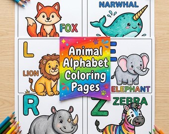 Páginas para colorear del alfabeto de animales para niños pequeños / Libro imprimible de animales ABC / Letras preescolares A-Z Descarga digital PDF / Actividad para la educación en casa