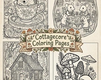 Páginas para colorear de estilo Cottagecore acogedor / Libro para colorear con estética de habitación imprimible / Descarga digital de naturaleza relajante / Arte Fairycore para adultos