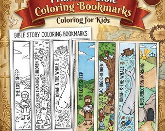 Segnalibri biblici stampabili per bambini, 8 segnalibri da colorare con storie bibliche, attività per la scuola domenicale, download digitale cristiano in PDF