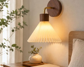 Wooden Wall Sconce Minimalist Lighting Japandi Style Nordic Wall Light Bedroom Bedside Lamp Scandinavian Sconce Modern Fixture Ambient Glow