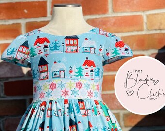 6Y Blue Christmas Wonderland Dress //Christmas Dress // Classic Christmas Dress