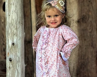 2T / 3T Girls Dress, Vintage Floral Dress, Peasant Dress, Long Sleeve Dress