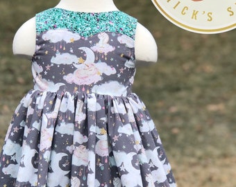 4T Unicorn Dress, Sweetheart Dress, Sleepy Unicorn Dress