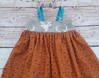 2T Deer Dress, Girl Arrow Dress, Boho Dress, Fall Dress, Hunting Dress