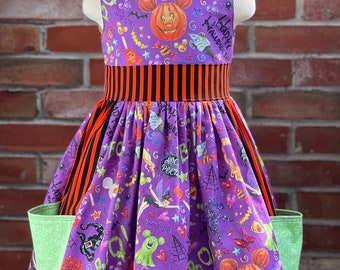 6Y Halloween Park Dress // Park Dress // Pumpkin Halloween Dress // Fall Dress // Girls Dress