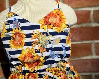 5Y Sunflowers & Navy Stripes Dress