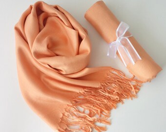 PEACH ( Light Orange ) Pashminas. Bridesmaid Peach Shawl. Pashmina Scarf. Wedding Favor