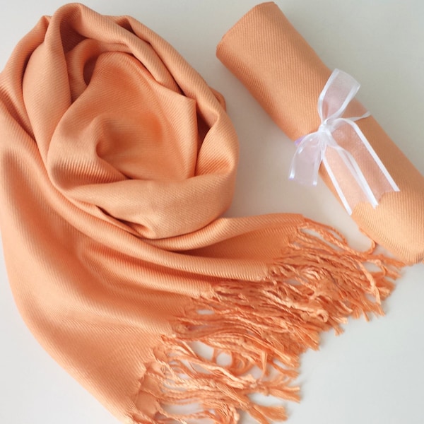 PEACH ( Light Orange ) Pashminas. Bridesmaid Peach Shawl. Pashmina Scarf. Wedding Favor