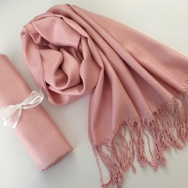 BLUSH PINK PASHMINA. Pink Pashmina Scarf. Wedding Shawl. Blush Pink Shawl. Bridesmaid wraps. Wedding favor.