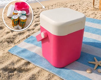Mini Beach Cooler Drink Holder with Ice Pack | 4 Can Cooler | Portable Summer Cooler | Picnic & Pool Beverage Organizer
