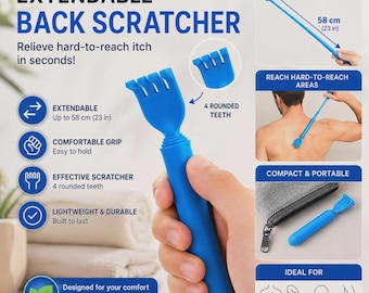 Extendable Back Scratcher – Portable Telescopic Itch Relief Tool – Compact Travel Back Scratcher – Ergonomic Handheld Scratcher Gift