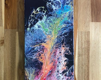 Rainbow Splash- Original Fluid Art Acrylic Painting on Canvas- 24"x 8"