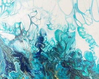 Plunge- Original Fluid Art Acrylic Painting on Canvas- 24"x 8"