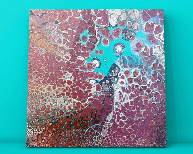 Coral Waters- Original Handpainted Fluid Art Acrylic Painting- 20" x 20" x 1.5"