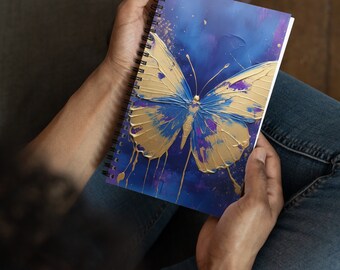 Gold Butterfly on Purple- Spiral Notebook