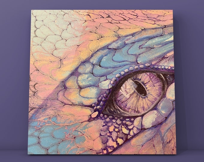 Original Dragon Eye Acrylic Painting- Pastel Fantasy Art on Canvas- Gallery Wrapped 12" x 12"