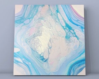 Cloudy Day- Sky Blue Cloud Paint Pouring- Original One of a Kind Acrylic Fluid Art Painting- 12" x 12"