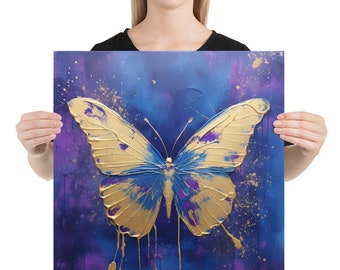 Gold Butterfly on Purple- Matte Poster Print