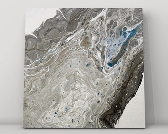 Granite- Grey and White Pour Painting- Original One of a Kind Acrylic Fluid Art Painting- 10" x 10"