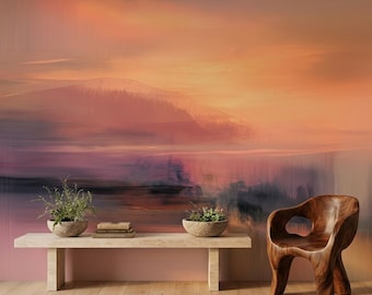 Abstract Sunset Landscape Wall Art Modern Peach and Pink Print