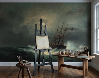 Stormy Seascape Nautical Ship Canvas Wall Art