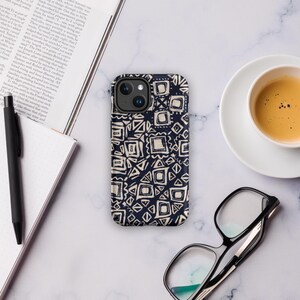 Abstract Geometric iPhone Case, Navy MagSafe Tough Case, Aesthetic Mosaic Phone Cover, Modern Art Case, Tech Gift