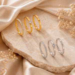 3PCS Ring Set, Stackable Gold & Silver Rings, Minimalist Crystal Ring Set,Dainty Stacking Rings, Everyday Jewelry