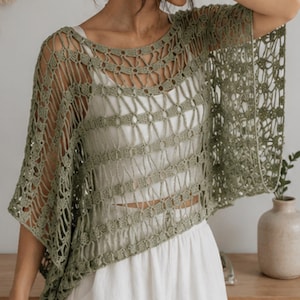 Crochet Mesh Poncho Pattern PDF, Boho Crochet Cover Up, Summer Crochet Top Pattern, Beach Crochet Poncho, Oversized Crochet Shirt Pattern