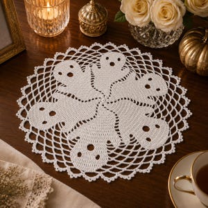 Halloween Ghost Crochet Doily Pattern | Round Lace Table Mat (PDF Download)