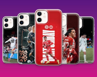 Jamal Musiala mobilskal Bayern-fan fotbollsskal för iPhone 17Pro, 16, 15, 14, 13, 12, Samsung S26, S25, S24, S23Fe, A16, A56, Pixel 10, 9Pro