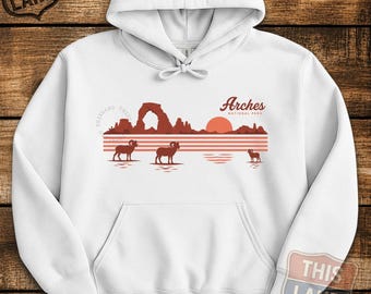 Arches National Park-hoodie, retro-afbeelding Bighorn Sheep Desert, middelzware fleecetrui