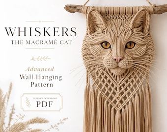 Advanced Macramé Cat Wall Hanging Pattern | Boho Fiber Art (PDF Download)