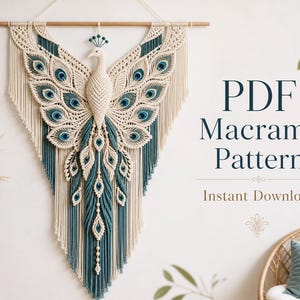 Peacock Macrame Wall Hanging Pattern, Boho Decor PDF, Beginner Fiber Art (Instant Download)