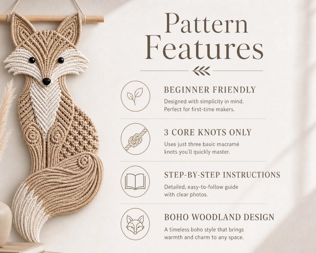 Macrame Red Fox Tutorial Macrame Fox Wall Hanging Pattern, Beginner Boho Woodland Nursery Decor ...