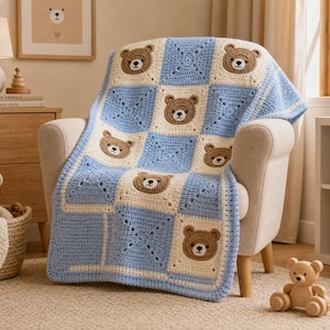 Crochet Bear Blanket Pattern | Checkered Amigurumi Baby Afghan (PDF Download)