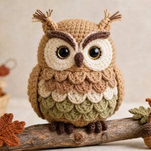 Patrón de amigurumi de búho del bosque a crochet / Ideal para principiantes / Plumas en capas / Descarga instantánea en PDF