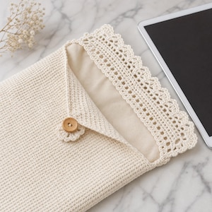 Lace Trim Tablet Sleeve Crochet Pattern | Beginner-Friendly 10-11" Tablet Cover | Digital Download PDF