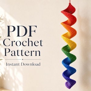 かぎ針編みレインボーウィンドスピナーの編み図、初心者向け吊り下げ装飾、PDF即時ダウンロード